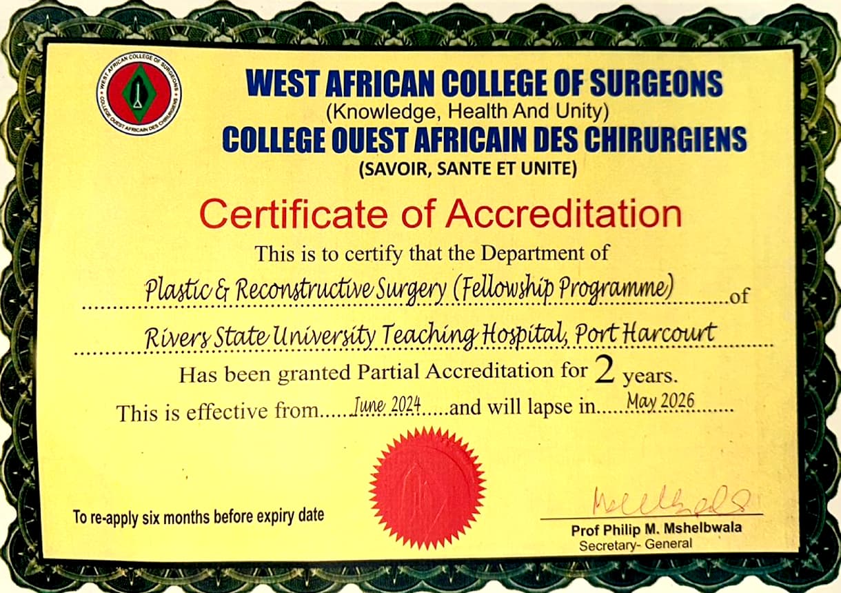 SUCCESSFUL ACCREDITATIONS FROM THE WEST AFRICAN COLLEGE OF SURGEONS